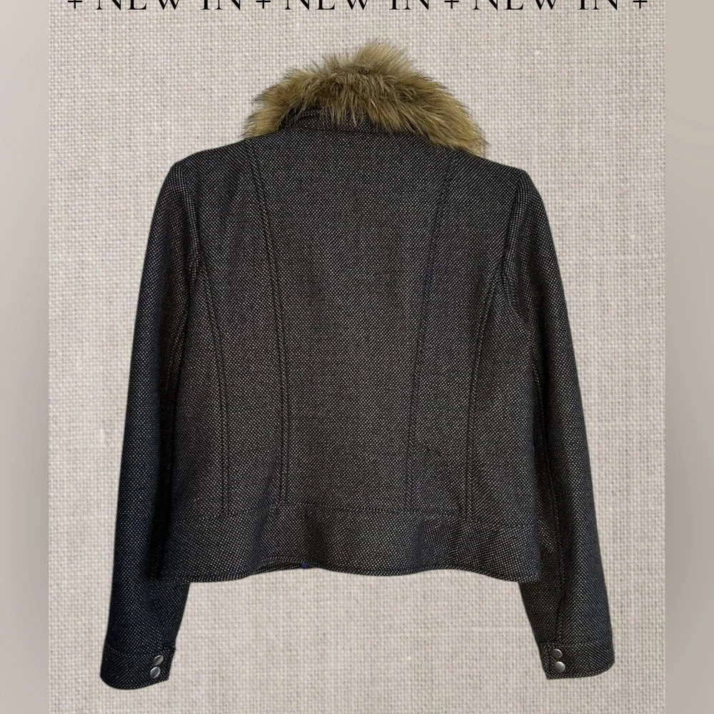 Anthropologie Cartonnier Gray Short Jacket with Faux Fur Trim. - Picture 2 of 11